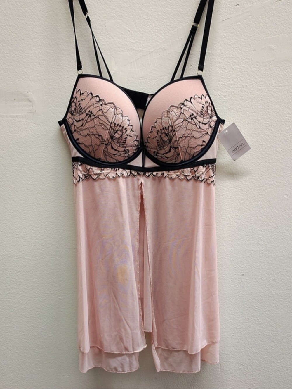 Smooth Pink Lace-Trim Babydoll Chemise